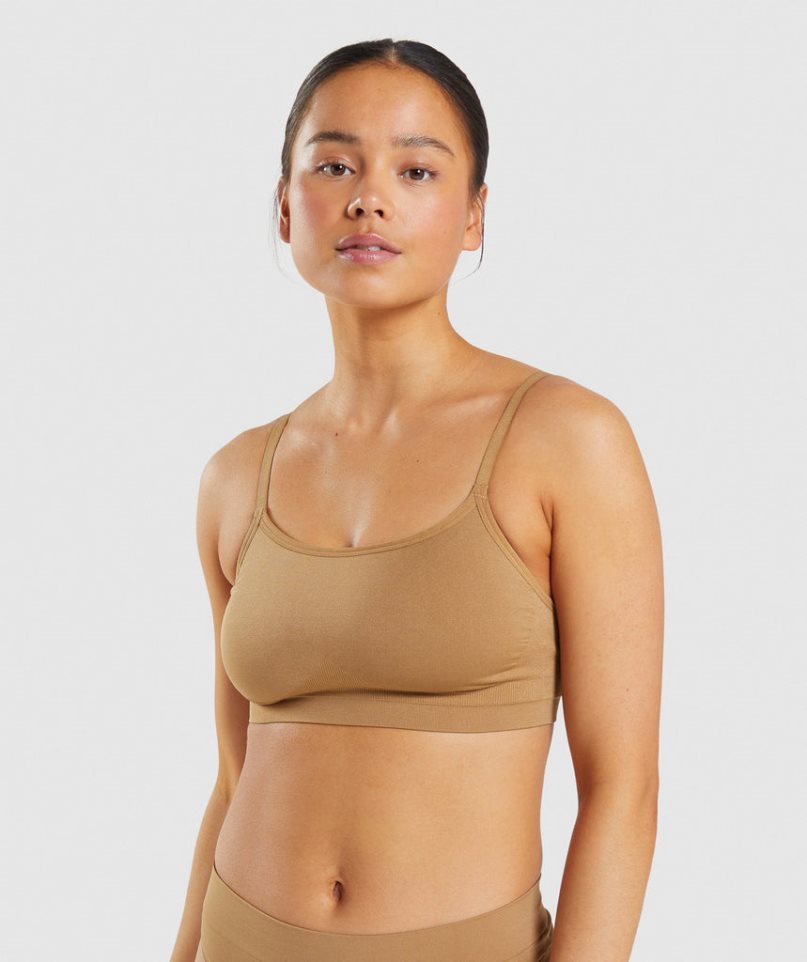 Women\'s Gymshark Seamless Scoop Neck Bralette Underwear Light Brown | NZ 9KCPOW